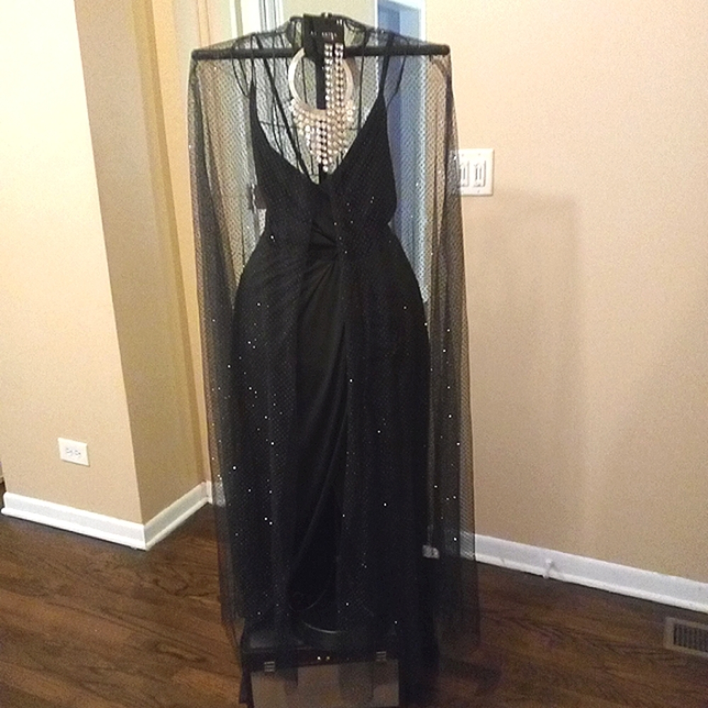 Black Transparent Rhinstone Embellished Shawl - Picture 2 of 4